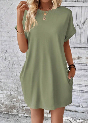 Round Neck Short Sleeve Mini Dress - MimiStylez