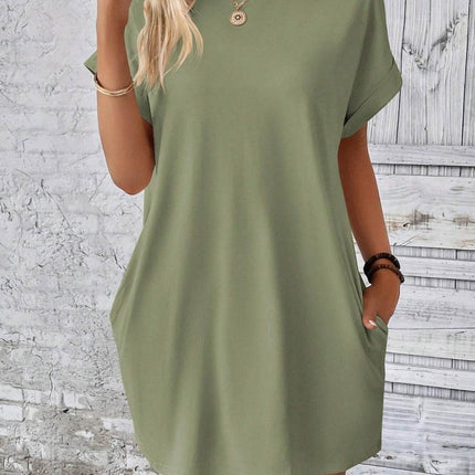 Round Neck Short Sleeve Mini Dress - MimiStylez