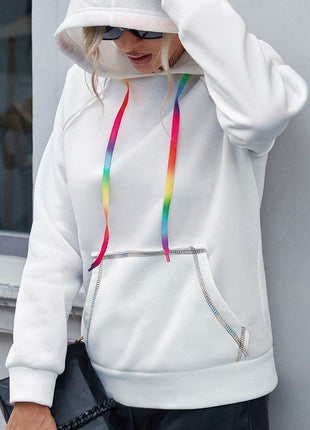 Contrast Stitching Drawstring Raglan Sleeve Hoodie - MimiStylez