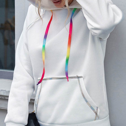 Contrast Stitching Drawstring Raglan Sleeve Hoodie - MimiStylez