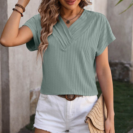 Textured Surplice Short Sleeve Blouse - MimiStylez