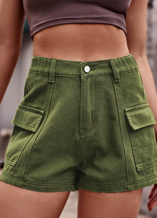 High Waist Denim Shorts with Pockets - MimiStylez