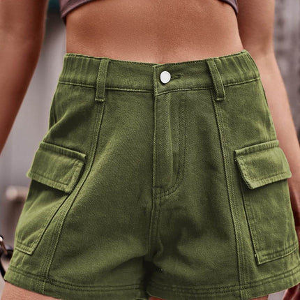 High Waist Denim Shorts with Pockets - MimiStylez
