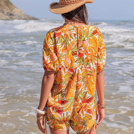Smocked Printed Tie Neck Romper - MimiStylez