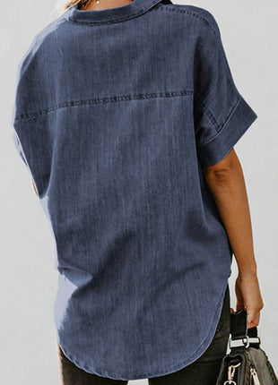Pocketed Button Up Short Sleeve Denim Shirt - MimiStylez