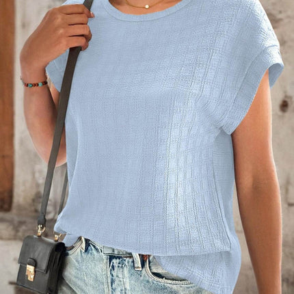 Textured Round Neck Short Sleeve Top - MimiStylez