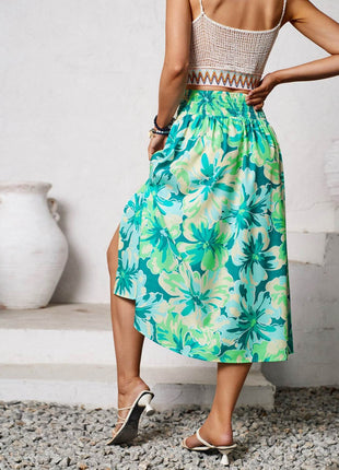 Slit Printed Midi Skirt - MimiStylez