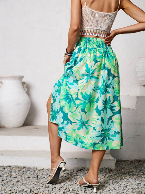 Slit Printed Midi Skirt - MimiStylez