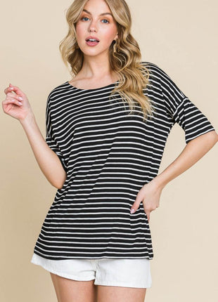 BOMBOM Striped Round Neck T-Shirt - MimiStylez