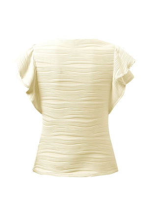 Textured Round Neck Cap Sleeve Top - MimiStylez