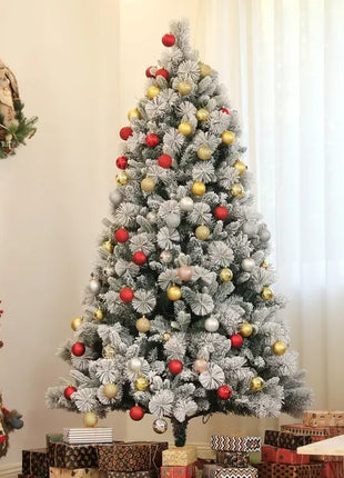 6.5 Ft Pre-Lit Flocked Christmas Tree With 350 Clear Lights And 1107 Tips, With Metal Stand, Hinged Xmas Tree