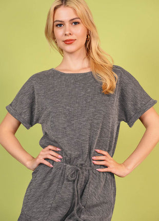 Round Neck Short Sleeve Romper with Pockets - MimiStylez