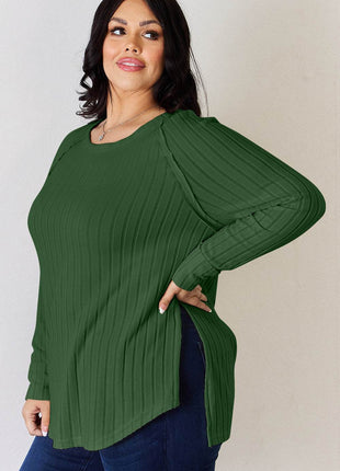 Basic Bae Full Size Ribbed Round Neck Slit T-Shirt - MimiStylez