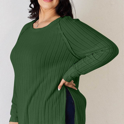 Basic Bae Full Size Ribbed Round Neck Slit T-Shirt - MimiStylez