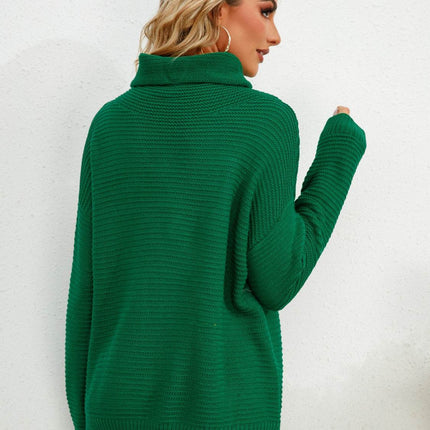 Slit Turtleneck Dropped Shoulder Sweater - MimiStylez