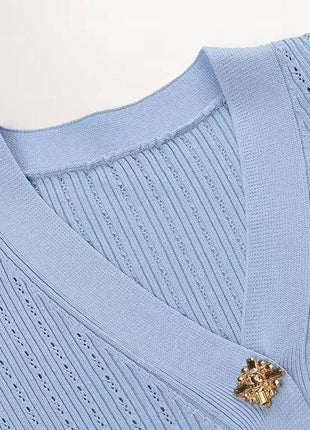 Ruffled V-Neck Top and Midi Skirt Sweater Set - MimiStylez