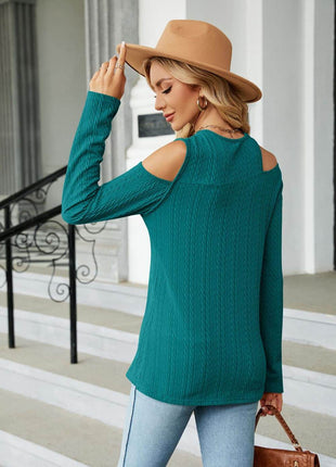 Dropped Shoulder Long Sleeve Blouse - MimiStylez