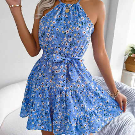 Tied Printed Grecian Neck Mini Dress - MimiStylez