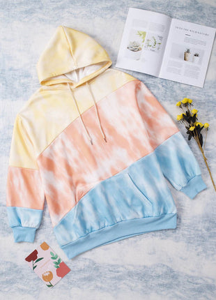 Plus Size Drawstring Color Block Dropped Shoulder Hoodie - MimiStylez