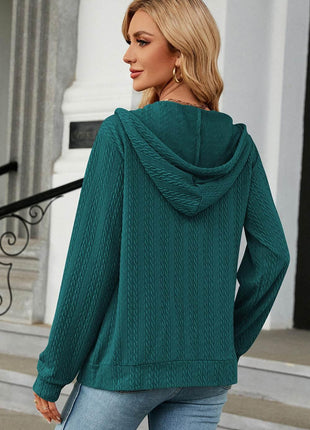 Drawstring Zip Up Long Sleeve Hoodie - MimiStylez