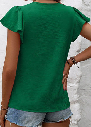 Ruffled Round Neck Cap Sleeve Blouse - MimiStylez