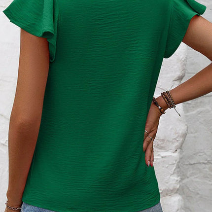 Ruffled Round Neck Cap Sleeve Blouse - MimiStylez