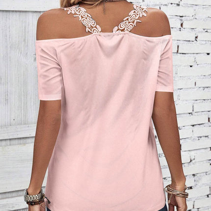 Full Size Lace Detail Short Sleeve T-Shirt - MimiStylez
