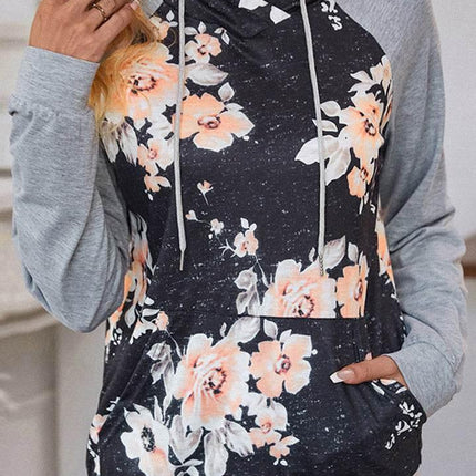 Printed Raglan Sleeve Hoodie - MimiStylez