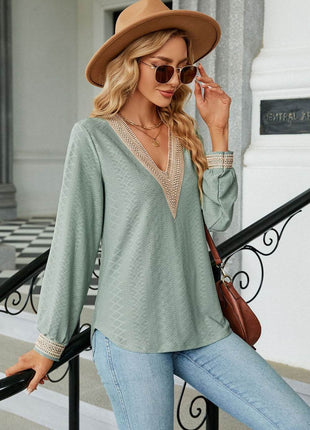 V-Neck Long Sleeve Blouse - MimiStylez
