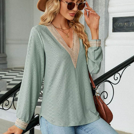 V-Neck Long Sleeve Blouse - MimiStylez