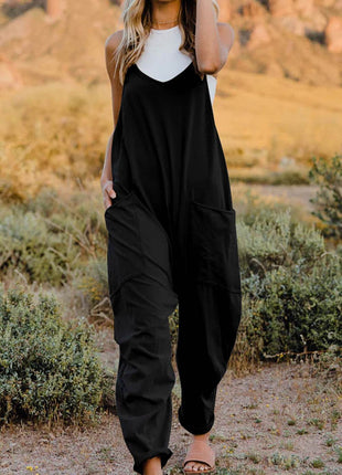 Double Take Full Size V-Neck Sleeveless Jumpsuit with Pockets - MimiStylez