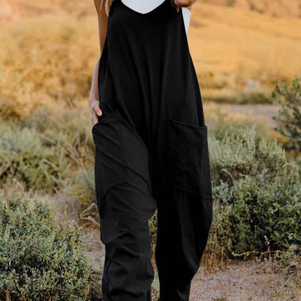 Double Take Full Size V-Neck Sleeveless Jumpsuit with Pockets - MimiStylez