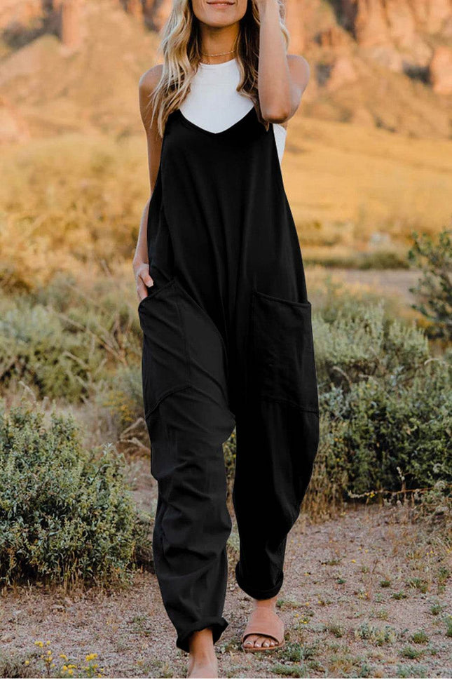 Double Take Full Size V-Neck Sleeveless Jumpsuit with Pockets - MimiStylez