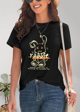 Rabbit Graphic Round Neck Short Sleeve T-Shirt - MimiStylez