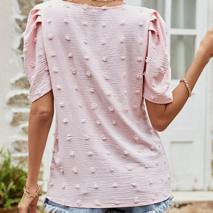 Swiss Dot Short Puff Sleeve Top - MimiStylez