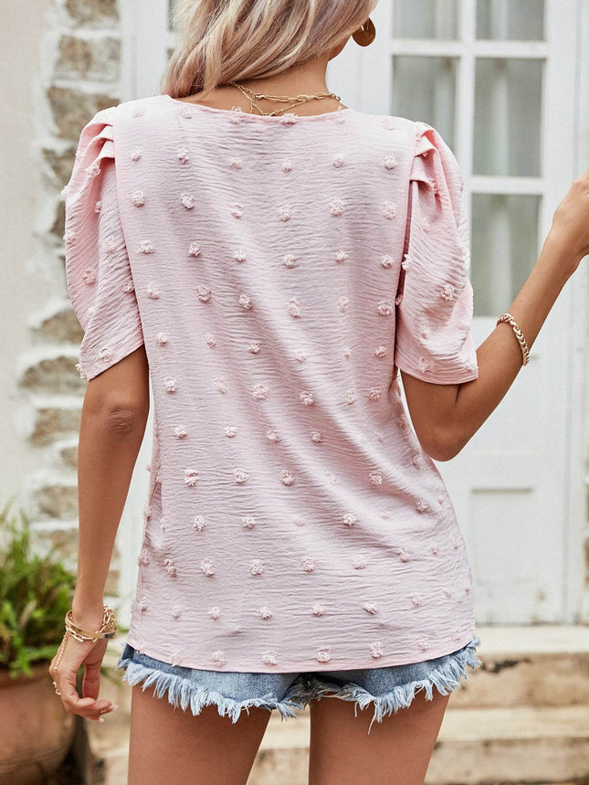 Swiss Dot Short Puff Sleeve Top - MimiStylez