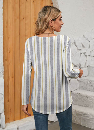 Printed Square Neck Long Sleeve Blouse - MimiStylez
