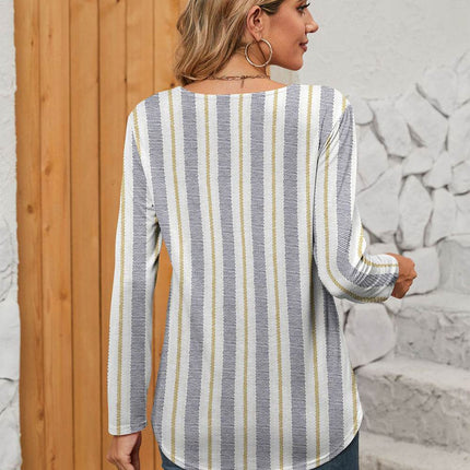 Printed Square Neck Long Sleeve Blouse - MimiStylez
