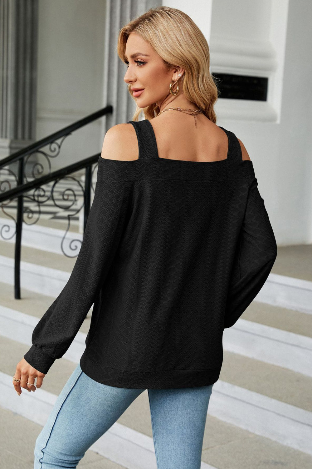 Cold Shoulder Square Neck Cutout Blouse