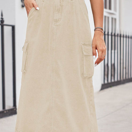 Slit Buttoned Denim Skirt with Pockets - MimiStylez