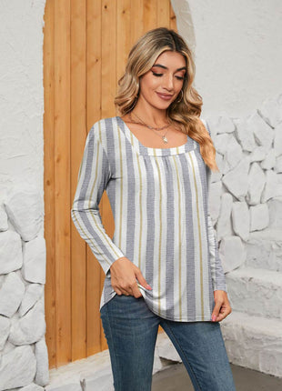 Printed Square Neck Long Sleeve Blouse - MimiStylez