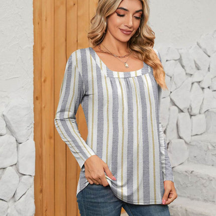 Printed Square Neck Long Sleeve Blouse - MimiStylez