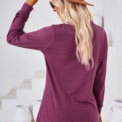 V-Neck Buttoned Long Sleeve Blouse - MimiStylez