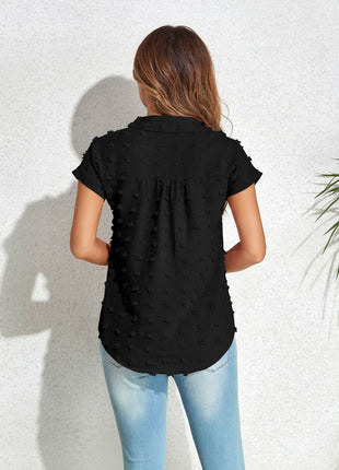 Swiss Dot Button Up Cap Sleeve Shirt - MimiStylez