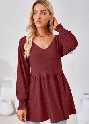 V-Neck Lantern Sleeve Blouse - MimiStylez