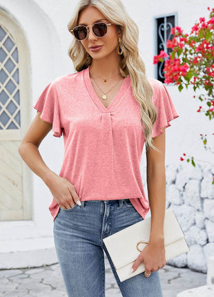 V-Neck Flutter Sleeve T-Shirt - MimiStylez