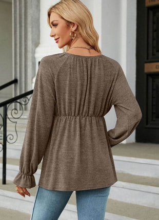 Round Neck Flounce Sleeve Blouse - MimiStylez