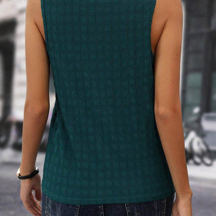 Solid Notched Sleeveless Blouse - MimiStylez