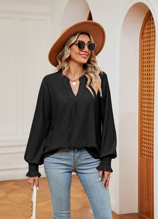 Notched Neck Flounce Sleeve Blouse - MimiStylez