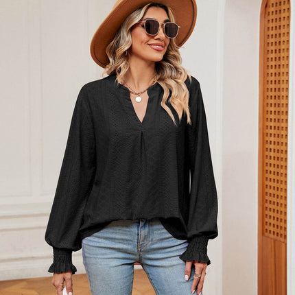 Notched Neck Flounce Sleeve Blouse - MimiStylez